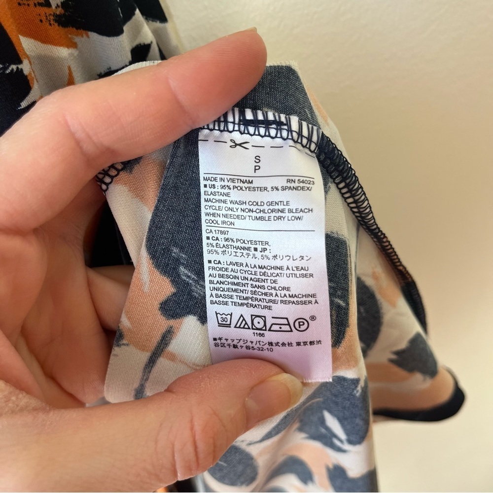 Banana Republic Wrap Front Dress Size Small, Navy Orange Abstract Print Stretch - Picture 4 of 12